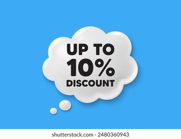 Up to 10 percent discount tag. Comic speech bubble 3d icon. Sale offer price sign. Special offer symbol. Save 10 percentages. Discount tag chat offer. Speech bubble comic banner. Vector