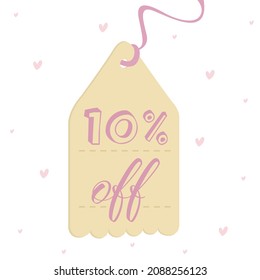 10 percent discount tag. Cute yellow and pink banner for promotions, sales and special offers. Great for Black Friday.