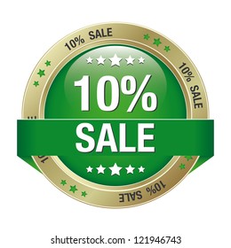 10 percent green gold button isolated background