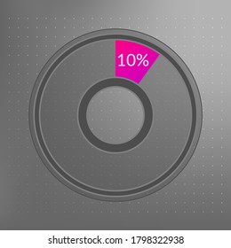 10 percent isolated pie chart. Percentage vector, transparent infographic icon on dotted background. Circle sign for business, finance, web design, download, progress