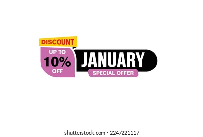 10 Percent JANUARY offer, clearance, promotion banner layout with sticker style. 
