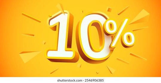 10 percent Off. 3d number 10. Sale banner. Vector illustration.