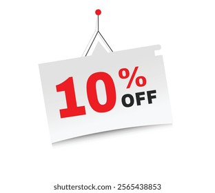 10 percent off banner, hanging paper modern design. vector template design announcement.