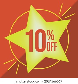 10 percent off a big yellow star on a red background