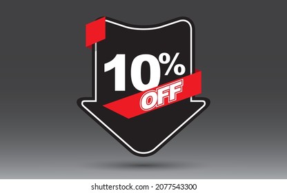 10 percent off of black friday on a black arrow red ribbon and grey background.