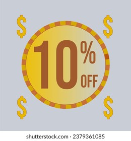 10 percent off blue banner with yellow coin for promotions and offers.