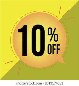 10 Percent off. Discount for big sales. Orange balloon on a yellow background. 