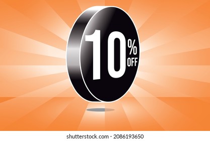 10 percent off discount big sales , black coin on orange backgraund