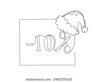 10 percent off discount in continuous one line art style. Holiday season sale special offer. Simple vector illustration