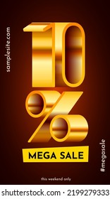 10 percent Off. Discount creative composition. Mega Sale or 10 percent bonus symbol. Vector illustration.