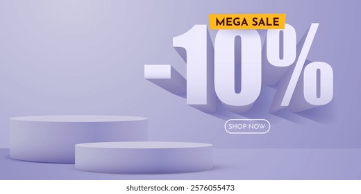 10 percent Off. Discount creative composition. Product presentation, mock up, podium. Sale banner and poster. Vector illustration.