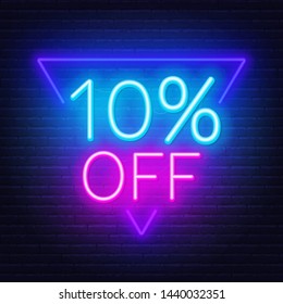 10 Percent Off Neon Lettering. Vector Illustration