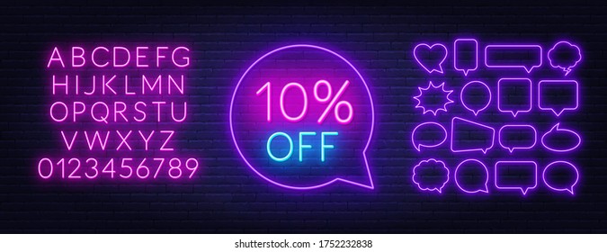 10 Percent Off Neon Sign On Brick Wall Background