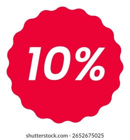 10% percent off red circular starburst shape discount badge pack, white on red, minimalist design, sale icon discount badge promotional graphics vector illustration