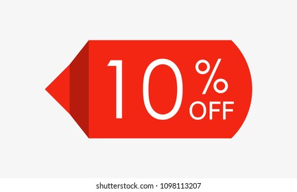 10 percent off. Sale and discount price tag, icon or sticker. Vector illustration.