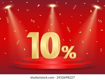 10% or 10 Percent Off Sale Discount on Podium. 10% for Banner, Poster or Advertising. Vector Illustration. 