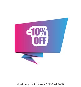 10 percent off sale label.10% discount promotion flat banner.10% discount paper origami speech bubble
