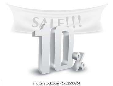 10 Por Ciento De La Plantilla De Descuento De Texto De Venta 3D Plateada. Vector EPS10