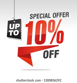 10 percent off special offer sale isolated red black grey origami speech bubble sticker icon