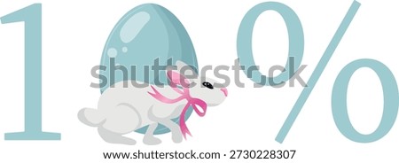 10 percent off template in blue colors and with a white Easter bunny and colored egg, design for Easter holiday, for banners, posters or social media