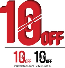 10 percent off text in red effect. 10% off on sale 3d rendering illustration