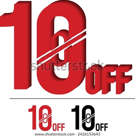 10 percent off text in red effect. 10% off on sale 3d rendering illustration