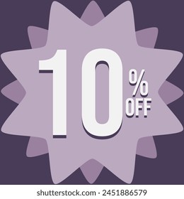 10 percent off in white, in a light pink format with a dark purple background
