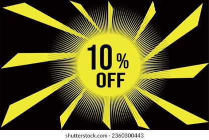 10 percent off with yellow and black banner for promotions and offers