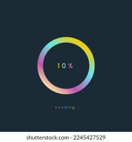 10 percent rainbow loading bar, luplouad user interface, colorful Futuristic loading symbol, a loading tap menu UI, use for Download progress, game loading interface design, vector illustration.