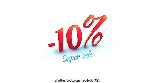 10 Percent Red Colored Numbers isolated on white background. Super sale text. Sale symbol for seasonal advertisement design