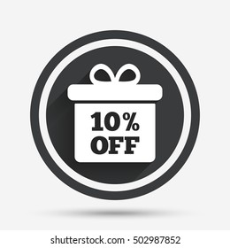 10 percent sale gift box tag sign icon.