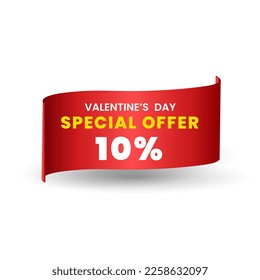 10 percent Special red offer banner design, Red ribbon for price tag. special Valentine Day. Vector illustration