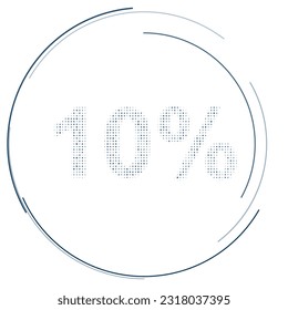 The 10 percent symbol filled with dark blue dots. Pointillism style. Vector illustration on white background