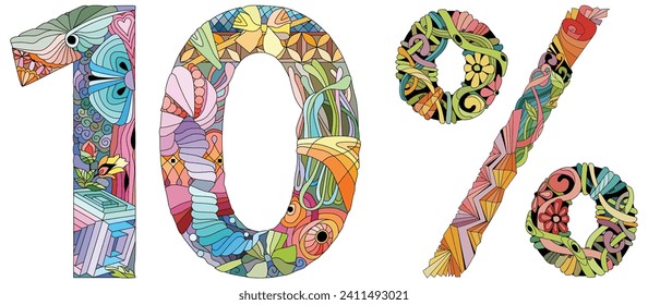 10 percent. Vector decorative zentangle object. Hand-painted art design