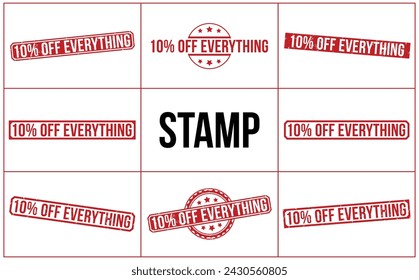 10 Percentage Off Everything rubber stamp vector illustration