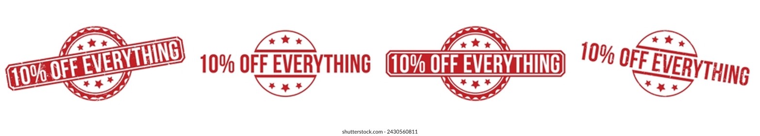 10 Percentage Off Everything rubber stamp vector illustration