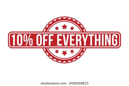 10 Percentage Off Everything rubber stamp vector illustration