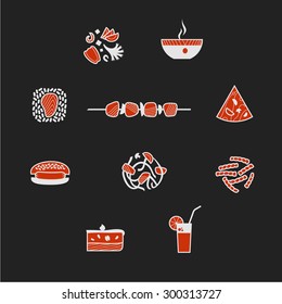 10 pictograms of different foods and drinks