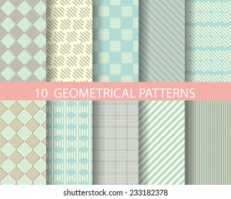 10 pink geometrical seamless patterns, Pattern Swatches, vector, Endless texture can be used for wallpaper, pattern fills, web page,background,surface
