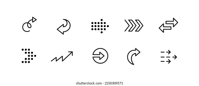Iconos de flecha perfectos de 10 píxeles. Interfaz de usuario Doodle. Establecer 4