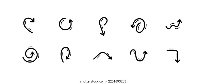 10 pixel perfect arrow icons. Doodle user interface. Set 5