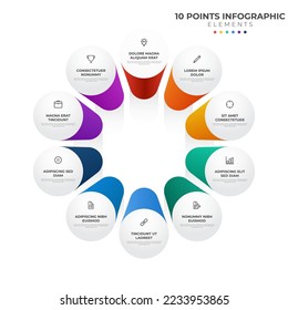 10 points circular infographic element, cycle layout diagram with icon and colorful color, can be used for presentation, banner, etc.