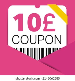 10 Pound Coupon promotion sale for a website, internet ads, social media gift 10 off discount voucher. Big sale and super sale coupon discount. Price Tag Mega Coupon discount vector illustration.