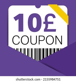 10 Pound Coupon promotion sale for a website, internet ads, social media gift 10 off discount voucher. Big sale and super sale coupon discount. Price Tag Mega Coupon discount vector illustration.