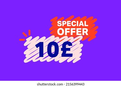 10 Pound OFF Sale Discount banner shape template. Super Sale 10 Special offer badge end of the season sale coupon bubble icon. Modern concept design. Discount offer price tag vector illustration.