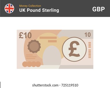 10 Pound sterling banknote. British money. Currency. Vector illustration.