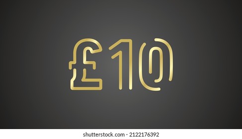 10 Pound Sterling internet website promotion sale offer big sale and super sale coupon code golden £10 discount gift voucher coupon black background