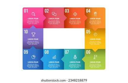 10 process infographic arrow box to success. Vector illustration.