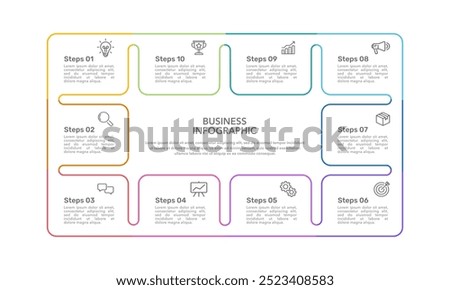 10 Process to success. Infographic square line design template. Business presentation, Banner, Brochure, Poster and Plan. Vector illustration.