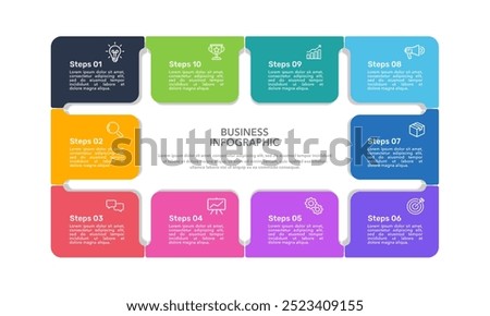 10 Process to success. Infographic square design template. Business presentation, Timeline, Banner, Brochure, Poster and Plan. Vector illustration.